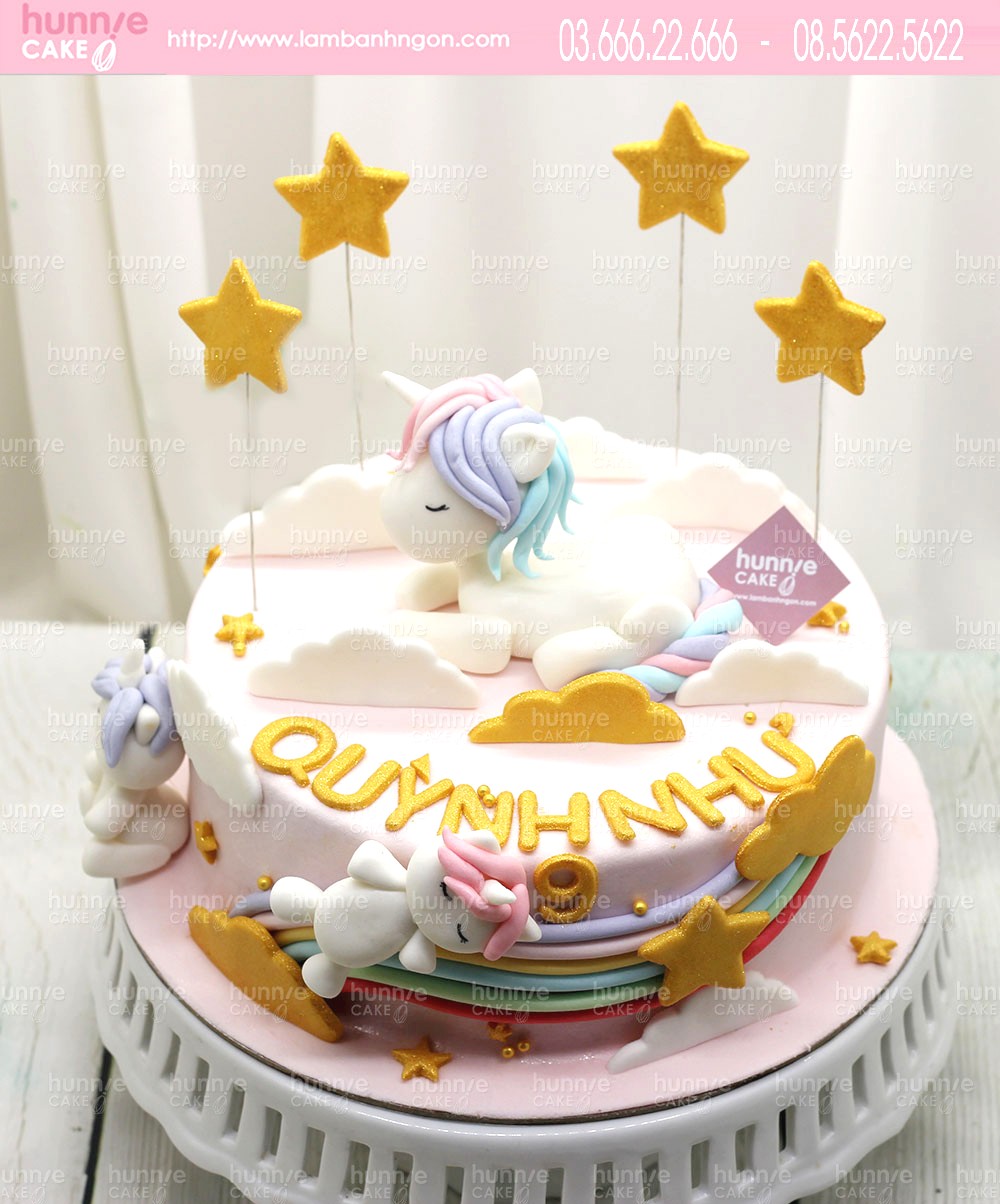 Bánh gato sinh nhật ngựa thiên thần unicorn với bờm cầu vồng đẹp nhất tặng sinh nhật bé gái 6684 - Bánh ngon đẹp