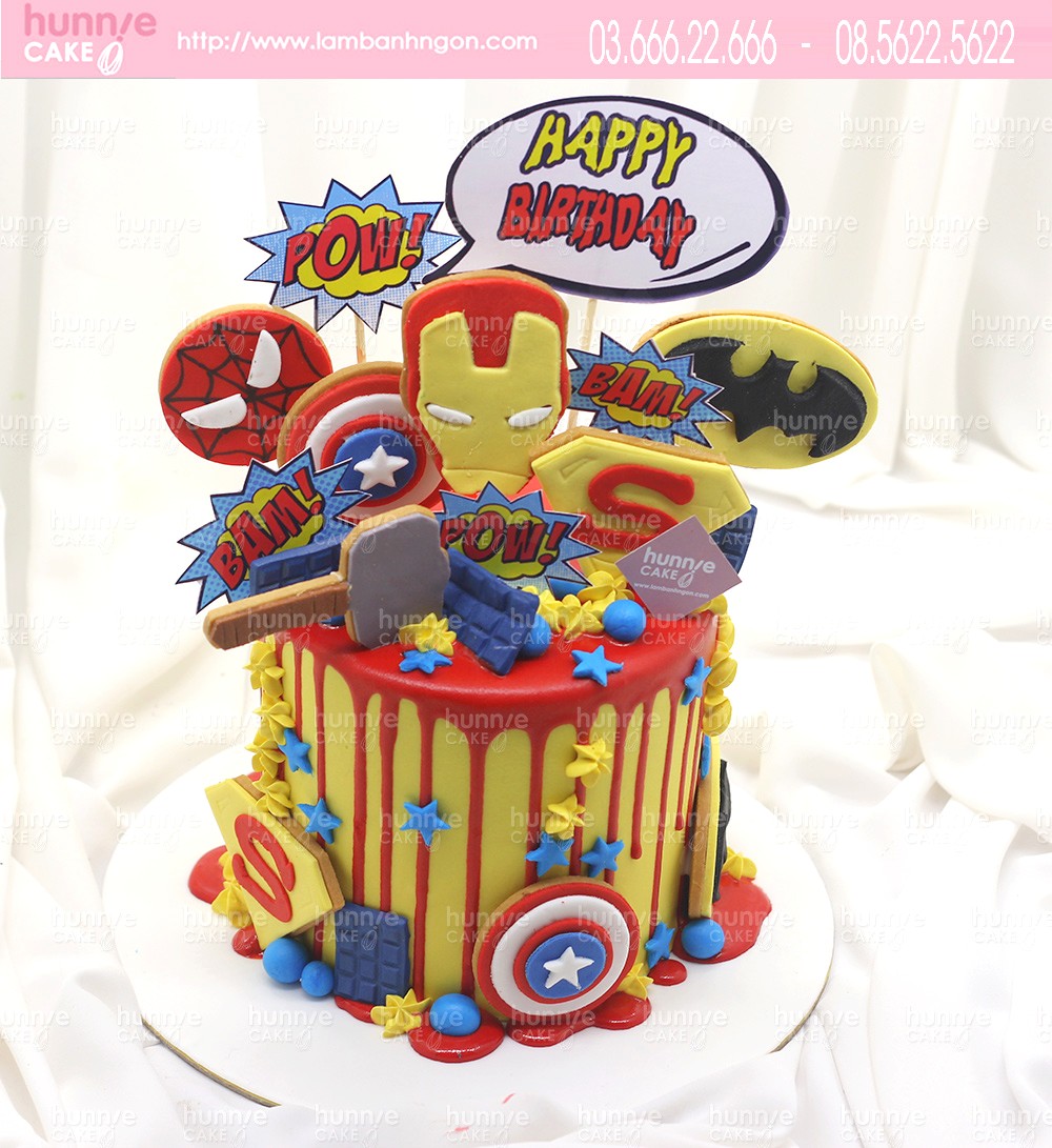 Bánh sinh nhật 14cm cao 12cm siêu nhân anh hùng đẹp tặng sinh nhật bé trai 6538 - Bánh ngon đẹp