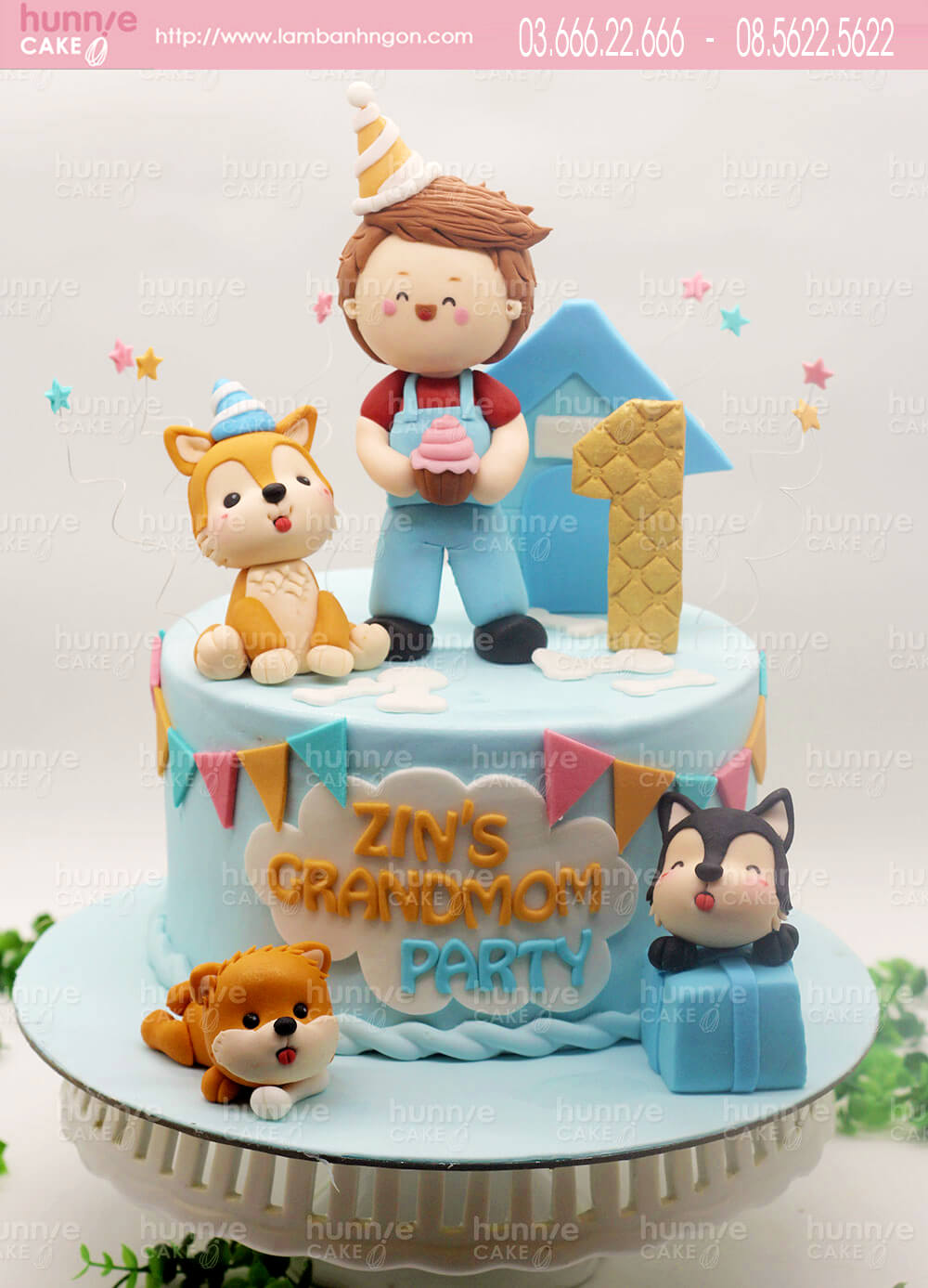 Bánh sinh nhật bé trai 1 tuổi với con chó đẹp đáng yêu dành tặng bé tuổi tuất 6339 - Bánh ngon đẹp