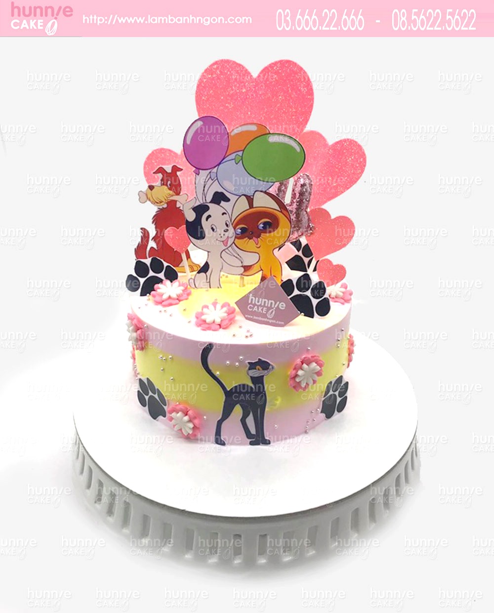 Bánh sinh nhật 16cm cao 10cm hình chó mèo tình cảm đáng yêu bên nhau 6686 - Bánh ngon đẹp