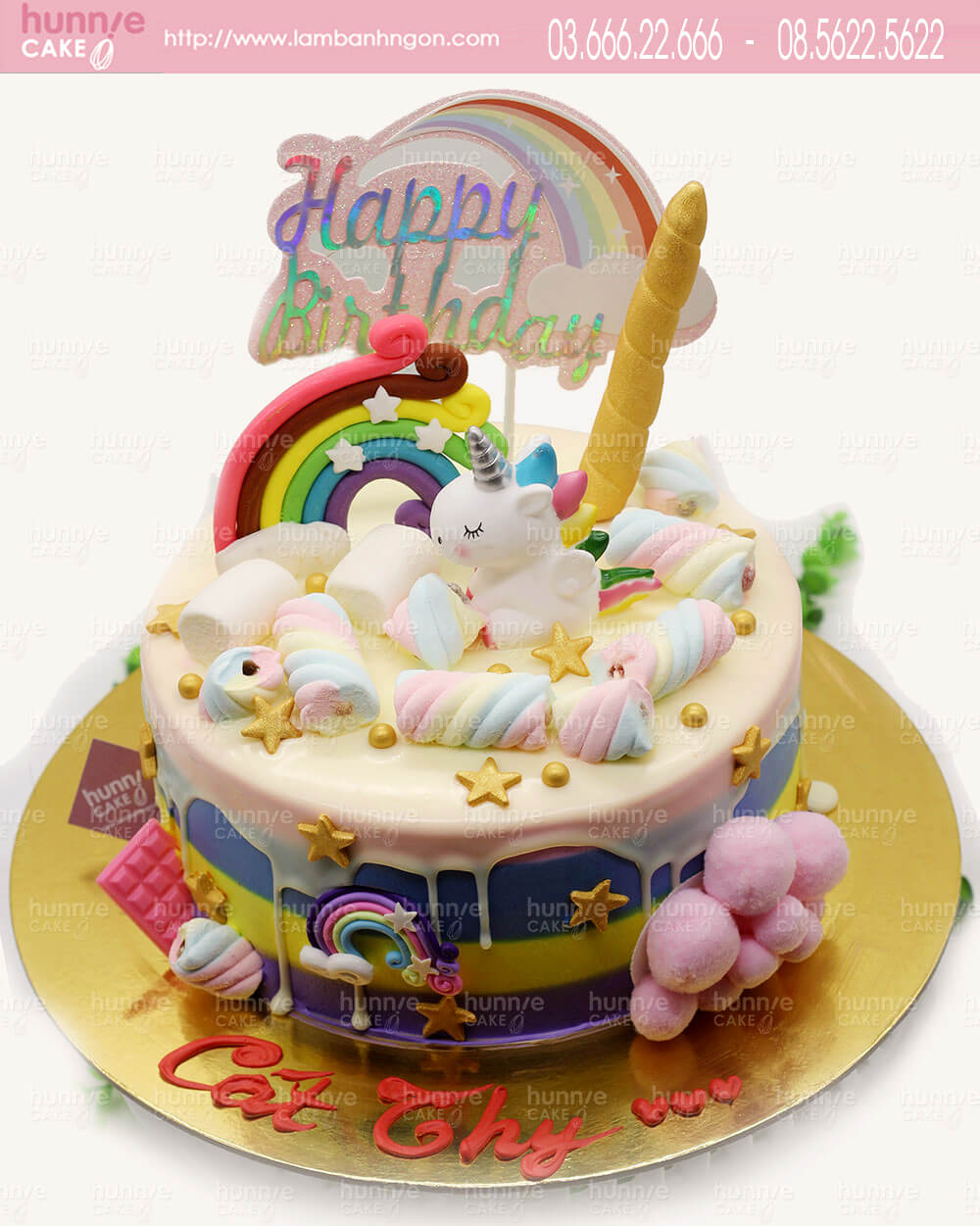 Bánh sinh nhật ngựa kỳ lân thiên thần unicorn 1 sừng với sắc màu cầu vồng đẹp tặng sinh nhật bé gái 6527 - Bánh ngon đẹp