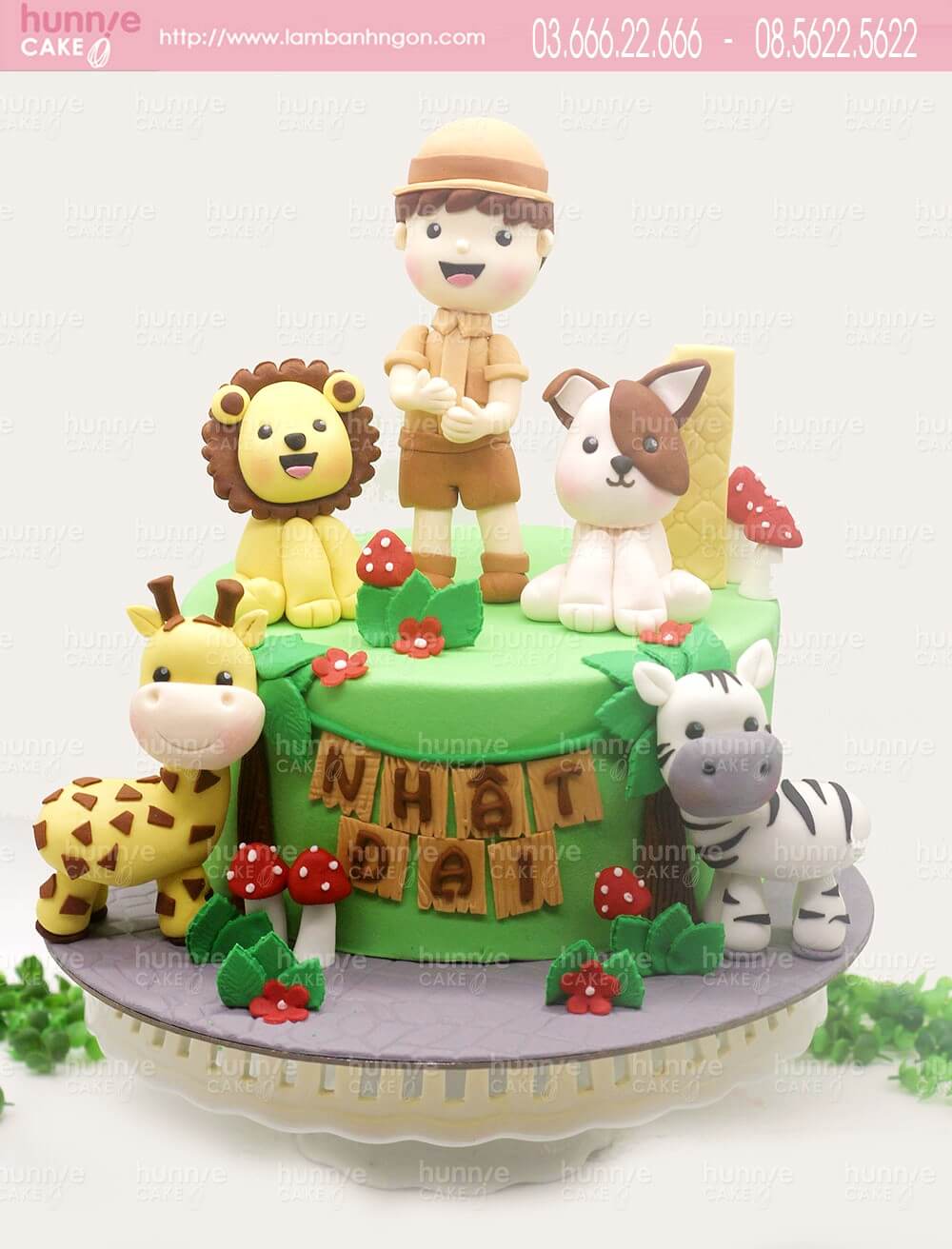 Bánh sinh nhật bé trai đẹp, ấn tượng với chó con, sư tử, hươu cao cổ, ngựa vằn ngộ nghĩnh đẹp mắt 6320 - Bánh ngon đẹp