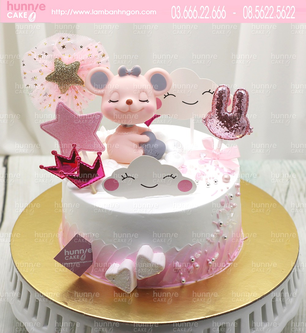 Bánh sinh nhật mặn vẽ hình con chuột Chúc mừng sinh nhật Hoa Ngọc MS806 -  Bánh sinh nhật bông lan trứng muối Tp. HCM