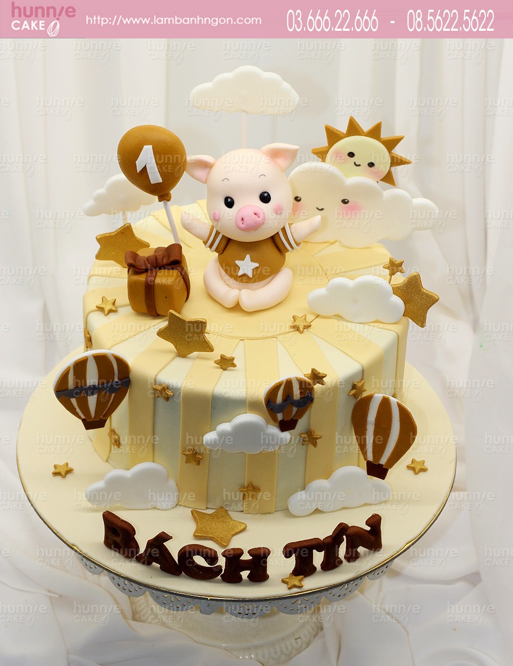 Bánh sinh nhật lợn con tỏa sáng dành tặng sinh nhật bê tuổi Hơi 6529 - Bánh ngon đẹp