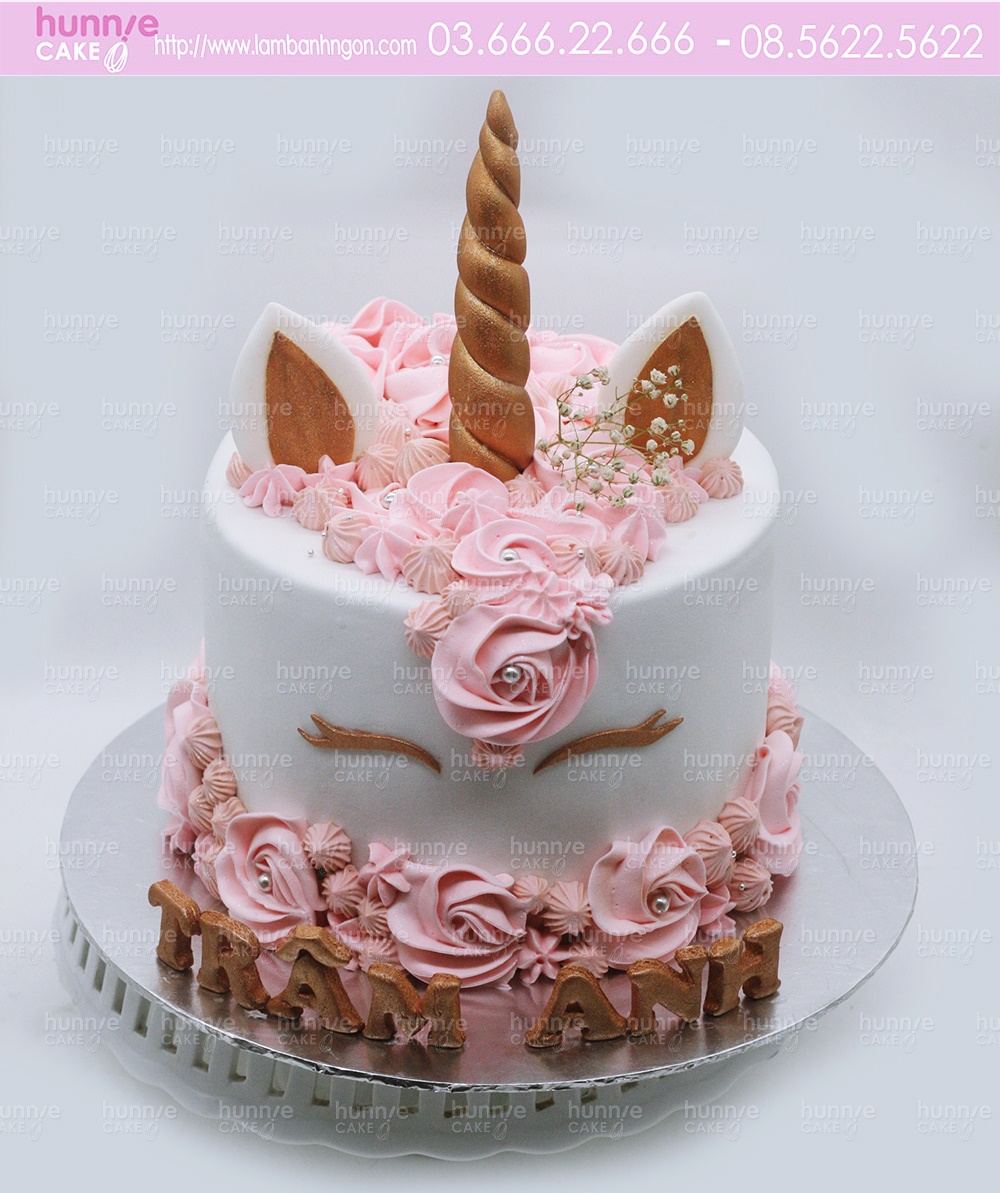 Bánh sinh nhật màu hồng tạo hình Ngựa 1 sừng (Kỳ lân – Unicorn) dành tặng sinh nhật bé gái 6125 - Bánh ngon đẹp