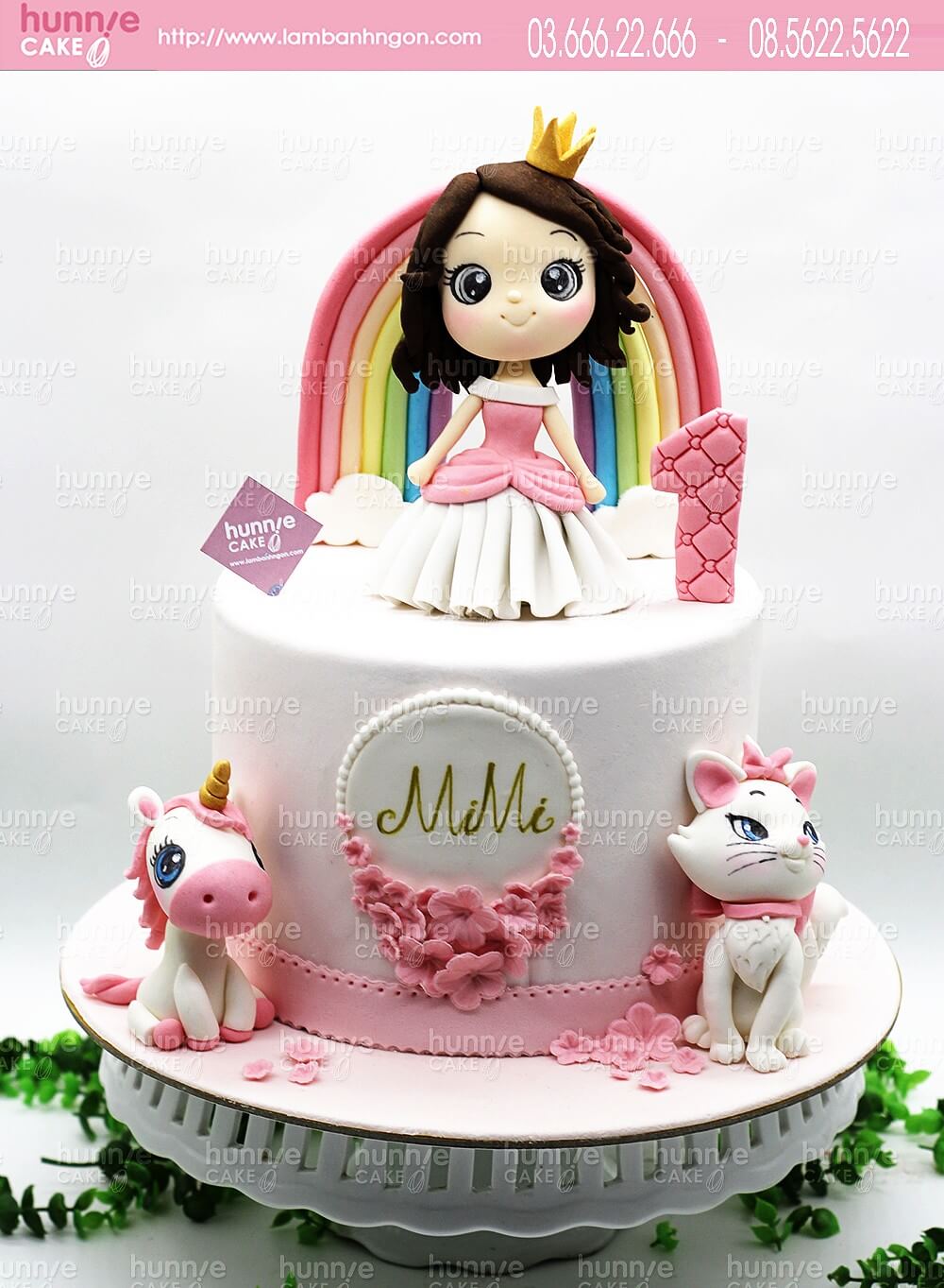 Bánh sinh nhật công chúa nhỏ với màu hồng dễ thương dành tặng sinh nhật bé  gái 1 tuổi 6094 - Bánh fondant