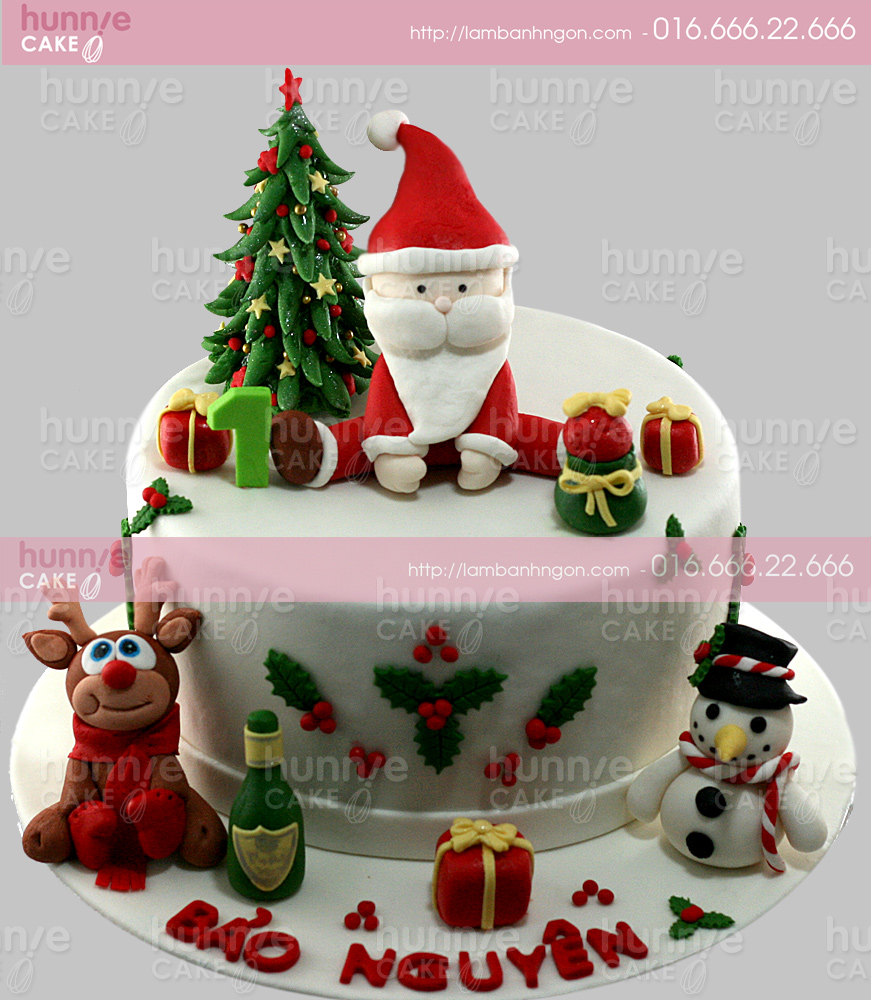 Bánh Giáng sinh hình ông già Noel, cây thông, con tuần lộc và người tuyết  3174 - Bánh fondant