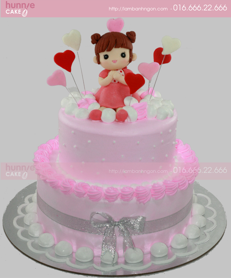 Bánh kem sinh nhật 2 tầng nàng búp bê đôi cánh thiên thần màu hồng dành cho  bé gái | Bánh kem cao cấp