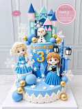 Bánh sinh nhật Elsa và Anna công chúa bên lâu đài 2 tầng fondant hoành tráng tại Hunnie Cake