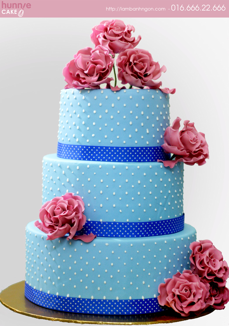 Bánh cưới tông xanh với hoa hồng 1453 - Bánh ngon đẹp