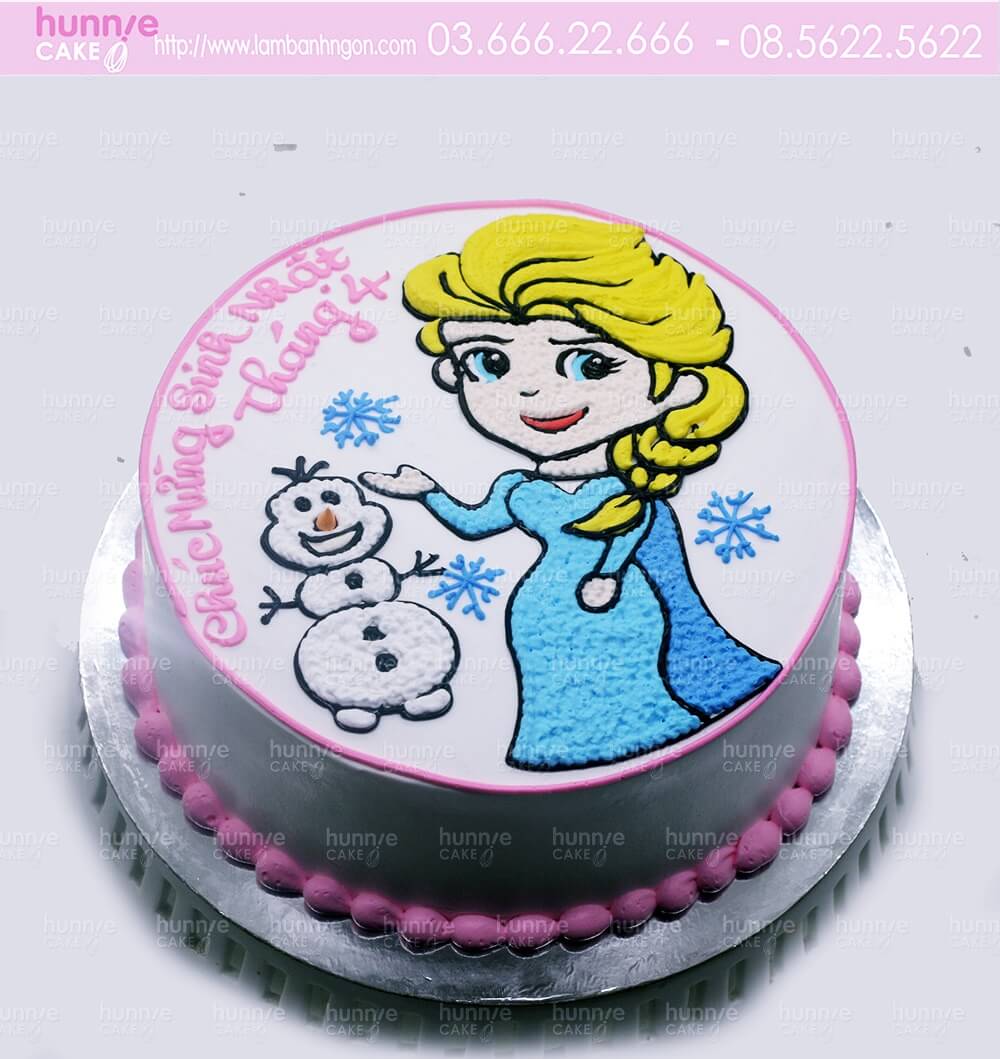 Bánh sinh nhật vẽ hình chibi công chúa Elsa xinh đẹp của xứ sở ...
