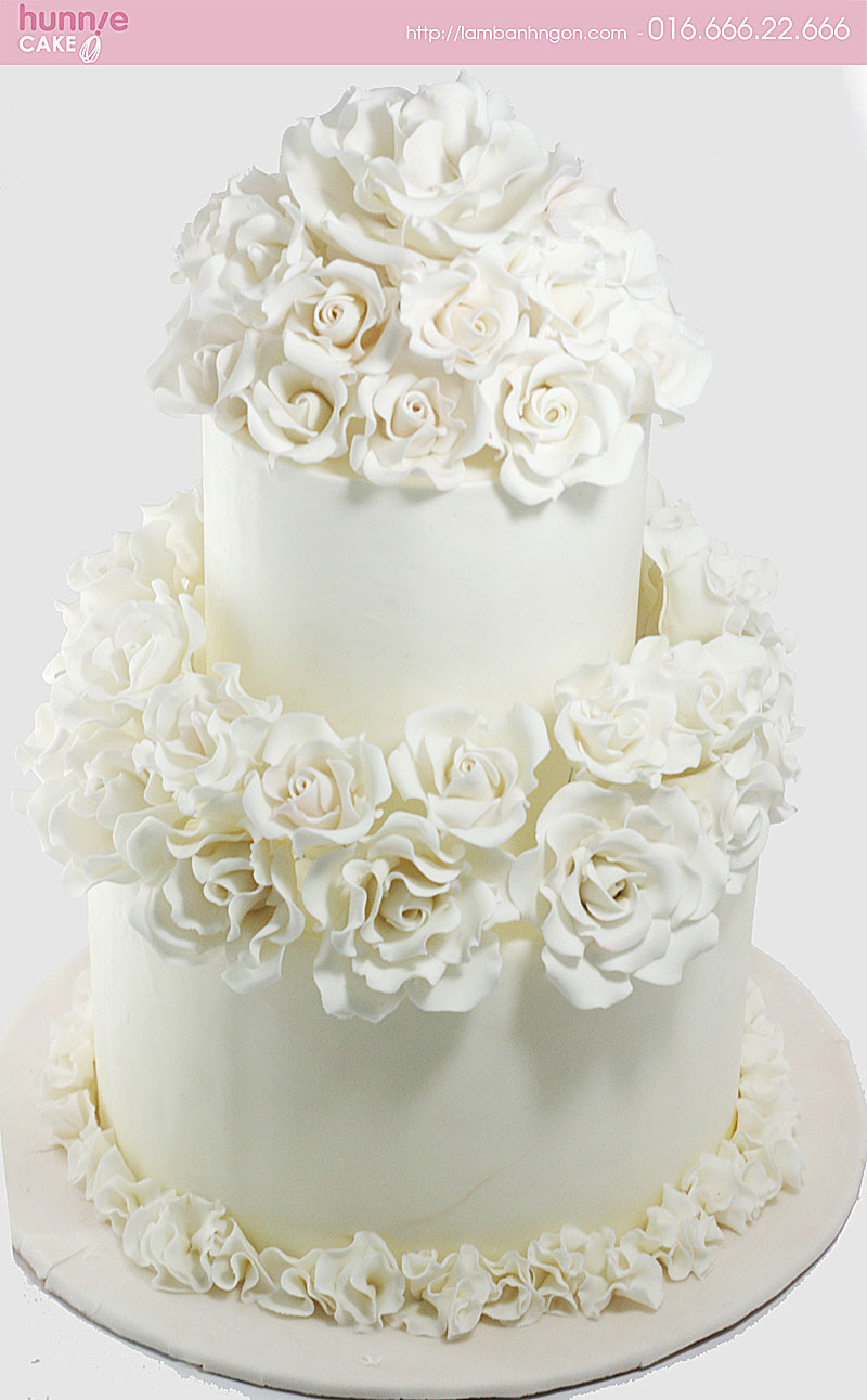 Bánh cưới hoa hồng fondant tông trắng 1429 - Bánh ngon đẹp