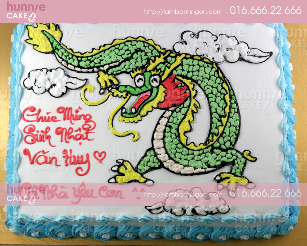 Bánh Gato kem vẽ hình con rồng xanh cưỡi mây 2977 - Bánh sinh nhật ...