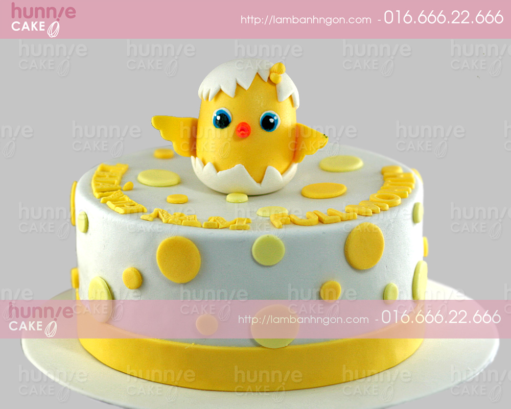 Bánh gato sinh nhật con gà con lông vàng mới nở trong quả trứng cực yêu  3606 - Bánh fondant