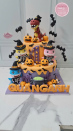 Bánh sinh nhật khủng long Halloween cho bé trai tone cam tím độc đáo