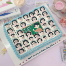 Bánh sinh nhật chia miếng vẽ hình thầy giáo và học sinh tổng kết cuối năm